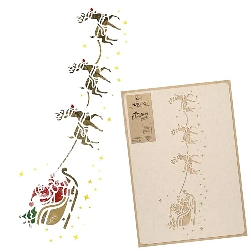 Limitiertes Angebot: NAKLEO Weihnachten Malschablonen 43x64cm, Wiederverwendbare Kunststoff Weihnachtsmann Schlitten Muster für Kunstschnee Spray und Malen, DIY Handwerk Dekoration, Fenster Wand Holz Türen Karte von 32.90 EUR auf 19.70 EUR (Spare 40%)