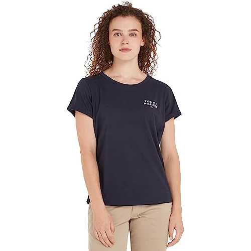 Tommy Hilfiger Damen T-Shirt Kurzarm Rundhalsausschnitt, Blau (Desert Sky), M
