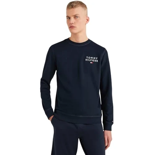 Tommy Hilfiger Męska bluza z logo z okrągłym dekoltem, Niebieski (pustynne niebo), M