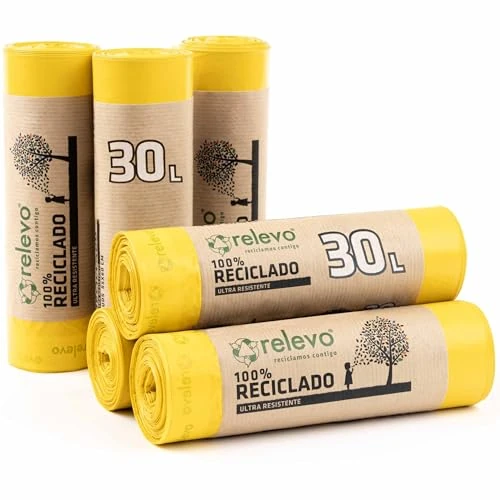 Zeitlich begrenztes Angebot: Relevo Gelbe Säcke – 90 Stück Müllbeutel 25L bis 30L mit Zugband, nachhaltig aus recyceltem Kunststoff, Anti-Leak-System, gelbe Mülltüten, passend für Müllsackständer 38–48 cm Höhe von 16.99 € auf 16.99 € (0.00% Rabatt)