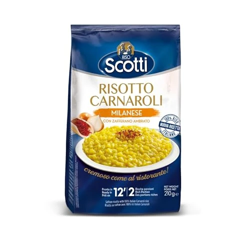 Offerta a tempo: Riso Scotti - Risotto alla Milanese - Riso Carnaroli con Zafferano Ambrato Senza Glutine - 210 gr - 0.00% da 1.99 € a 1.99 €