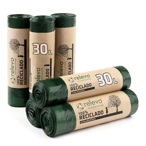 Limited-time offer: Relevo 30 Litre Bin Bags – Made from 100% Recycled Material. Green Bin Bags 30L – 55 cm x 60 cm. Includes 90 units of 30L Bin Liners with Drawstrings. from 13.52 £ to 13.52 £ (save 0.00%)