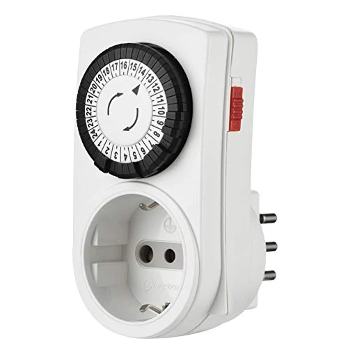 Electraline 58114 Mini Programador mecánico Diario, Enchufe Italiano pequeño 10 A, Enchufe Schuko + 10 A, Blanco
