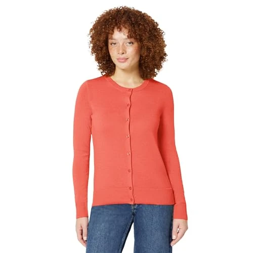 Offerta a tempo: Amazon Essentials Cardigan Girocollo Leggero (Taglie Forti Disponibili) Donna, Rosa Corallo, XS - 6% da 24.00 € a 22.49 €