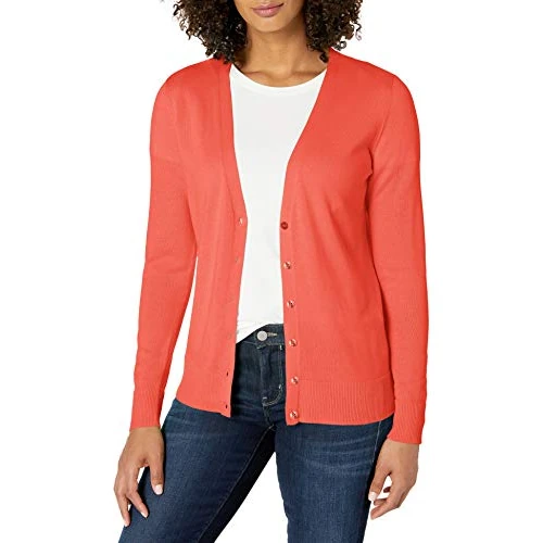 Zeitlich begrenztes Angebot: Amazon Essentials Damen Leichter Cardigan-Pulli, Korallenrosa, M von 24.99 € auf 17.68 € (29% Rabatt)