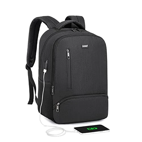 Offerta a tempo: KONO Zaino da viaggio porta computer portatile da 15,6 “ con porta di ricarica USB impermeabile (Nero) - 0.00% da 11.99 € a 11.99 €