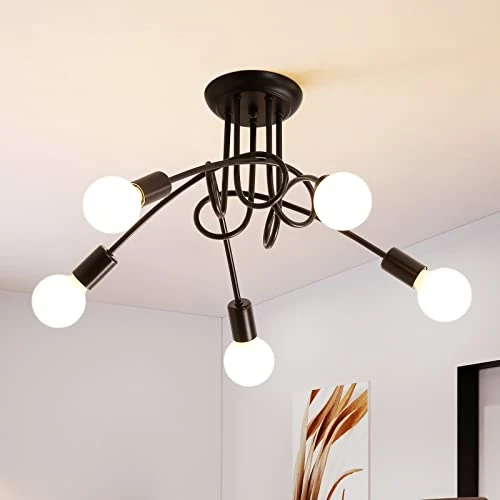 Tijdelijke aanbieding: Riserva Industriële plafondlamp, 5-lampen, plafondlamp van ijzer, vintage, kroonluchter, E27, plafond, zwart, plafondverlichting voor woonkamer, slaapkamer, keuken (zonder lampen) van 38.98 EUR naar 38.98 EUR (korting 0%)