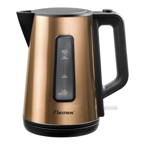 Offerta a tempo: Bestron Bollitore con base a 360°, bollitore acqua incluso arresto automatico e protezione contro il funzionamento a secco, capacità di 1,7 litri, Copper Collection, Colore: Rame - 29% da 27.99 € a 19.99 €