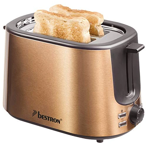 Offerta a tempo: Bestron Tostapane con 2 feritoie, vassoio per le briciole e griglia per panini, 1.000 W, Acciaio inox effetto rame - 33% da 32.99 € a 21.99 €