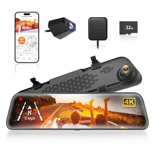 Offre limitee: WOLFBOX 12" 4K Rétroviseur Dash Cam avec caméra de recul,2160P Full HD Rétroviseur, 5.8GHz WiFi, Avant et Arrière Double Lentille Dashcam Voiture, Aide au Stationnement, Carte 32 Go et GPS (G840S) de 169.99 EUR a 169.99 EUR (economie 0%)