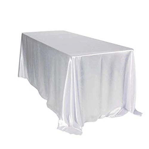 TINWARM Rechthoekig satijnen tafelkleed voor de decoratie van bruiloft/verjaardag/kinderdoopen/evenementen, 145 x 320 cm, wit