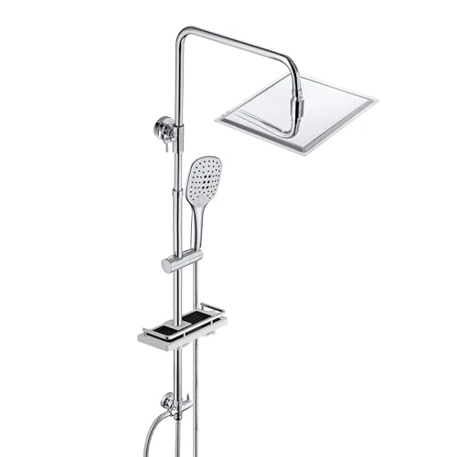 Limited-time offer: JOHO Shower Slider Rail with Adjustable Bar Column in 304 Stainless Steel Bathroom Shower Kit Set with Soap Dish, Multifunctio Handheld Showerhead,Overhead 20x20cm from 75.10 GBP to 75.10 GBP (save 0%)