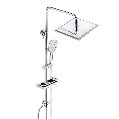 Oferta limitada: JOHO Columna Ducha sin Grifo Duchas de Baño Columna Columna de Hidromasaje Acero Inoxidable 304 con Estante Barra Ducha Altura Ajustable con Lluvia Grande y Ducha Mano 25x25cm de 102.52 € a 102.52 € (ahorro 0.00%)