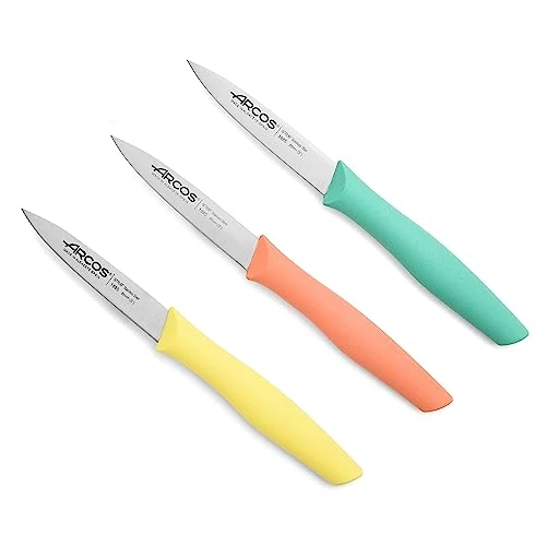 Begrenztes Angebot: Arcos Küchenmesser Set 3 teilig aus Edelstahl Serie Nova. Schälmesser für Obst und Gemüse mit ergonomischem Polypropylen Griff. Farben Orange, Gelb, Blau von 6.71 EUR auf 6.71 EUR (Rabatt 0%)