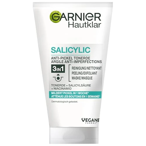 Garnier Hautklar 3 in 1 Gesichtsreinigung für unreine Haut, Reinigung, Peeling und Maske, Mit Salizylsäure und Tonerde, 1 x 150 ml