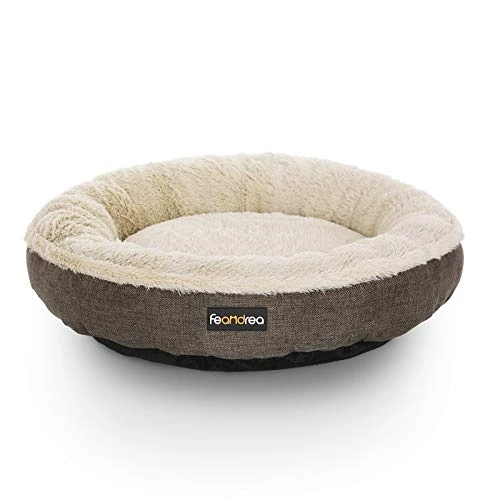 FEANDREA Dog Bed, Dog Sofa, Cat Bed, Donut Shape, Round, 55 cm Dia, Brown PGW55C