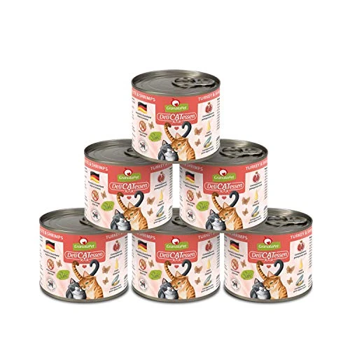 GranataPet Delicatessen Wet Cat Food with Turkey and Shrimp - Grain and Sugar Free - 6 x 200g