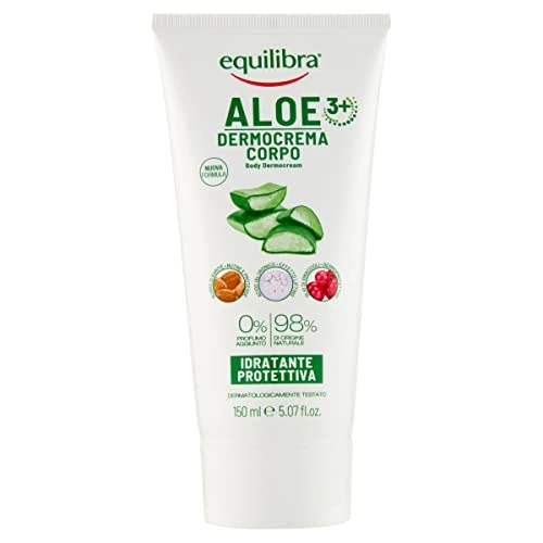 Offerta a tempo: Equilibra Corpo, Aloe 3+ Dermocrema Corpo, Crema Corpo Idratante a Base di Aloe Vera, Svolge un'Azione Lenitiva, Tonificante, Protettiva e Rinfrescante sulla Pelle del Corpo, 150 ml - 25% da 7.99 € a 5.99 €
