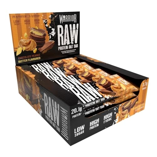Offerta a tempo: Warrior Raw Barretta Proteica 12 x 75 g – Barrette Proteiche ai Fiocchi d'Avena, Snack Proteico Senza Zucchero con Fibre e Prebiotici – Cioccolato e Arachidi - 15% da 17.99 € a 15.29 €