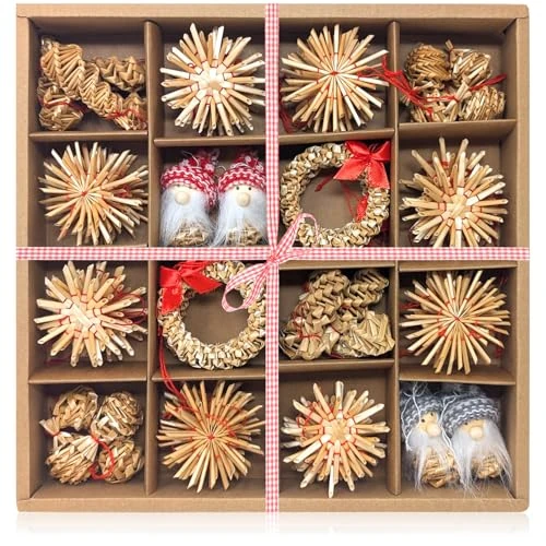 Limitiertes Angebot: com-four® 56-teiliges Set Christbaumschmuck - Sterne, Glocken, Tannen, und traditionelle Figuren als Christbaum-Deko - kleine Stroh-Anhänger als Weihnachtsbaumschmuck - natürlicher Christbaum-Behang von 19.99 EUR auf 13.49 EUR (Spare 33%)