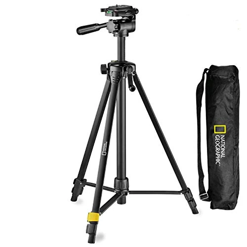 National Geographic Photo Tripod Kit Medium, with Carrying Bag, 3-way Head, Quick Release, 3-Section Legs Lever Locks, Geared Centre Column, Load up 1.5 kg, Aluminium, NGHP000 [Amazon Exclusive]