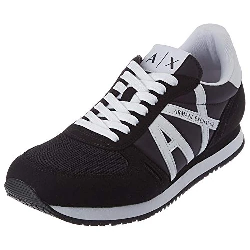 Armani Exchange Mens Rio Side Logo Sneaker, Black White, 9 UK