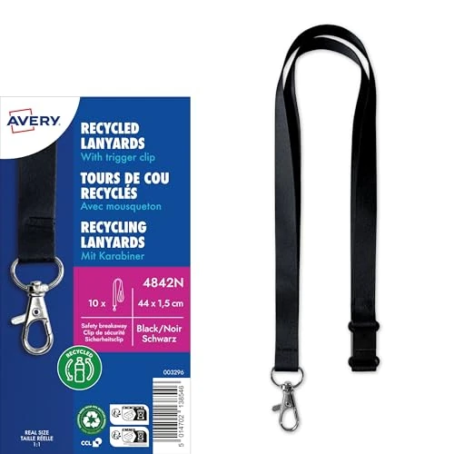 Zeitlich begrenztes Angebot: AVERY Zweckform 4842N Lanyard 10 Stück (44x1,5cm, Kartenhalter mit Karabinerhaken, Sicherheitsverschluss, Schlüsselband für Ausweishülle, Kartenhülle, Namenschilder, Umhängeband, Nackenband) schwarz von 21.53 € auf 17.99 € (16
