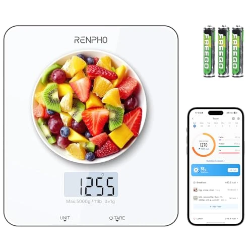 Limited-time offer: RENPHO Kitchen Scales for Accuracy Measurements, Smart Food Scales with App Food Database Nutritional Calculator, Food Weighing Scales for Baking, Weight Loss, Calorie Counting, 5 Units Conversion from 19.99 GBP to 14.99 GBP (save 25%)