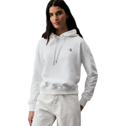 Calvin Klein Jeans Hoodie met lange mouwen, capuchon, geborduurd logo, wit, wit (bright white), XL