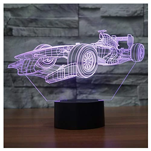 lunaoo 3D Night Light for Kids Boys Toys, 3D Illusion Lamp for Bedroom Beside Table Decoration, 7 Colour Changing LED Mood Lamp Desk Table Light Lamp Children Gift, Racing Car