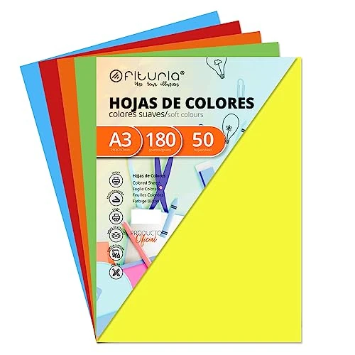 Pack 50 Cartulinas Colores Suaves Tamaño A3 180g