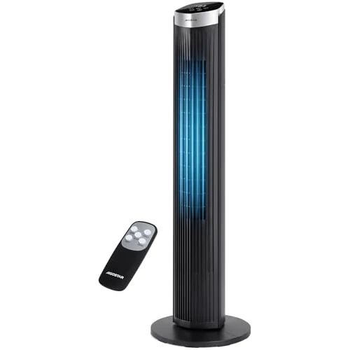 Offerta a tempo: Aigostar Ventilatore a Torre Silenzioso con Telecomando e Timer 12H, 3 Modalità (Normale/Naturale/Sleep), 3 Velocità Regolabili, Oscillazione, LED Display, 28 dB, Portata Aria 1752m³/h, Nero - 12% da 85.49 € a 75.64 €