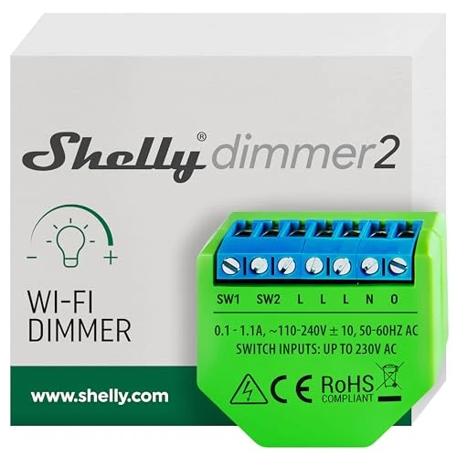 Shelly Dimmer 2 | Inteligentny ściemniacz WiFi | Nie wymaga przewodu neutralnego | Automatyzacja domu | Alexa i Google Home | Nie wymaga huba | Bezprzewodowy przełącznik | Ściemniane światła