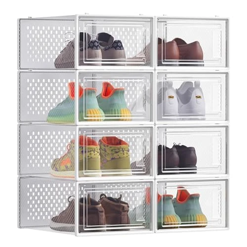 Zeitlich begrenztes Angebot: SONGMICS Schuhboxen, 8er Set, Schuh-Organizer aus Kunststoff, faltbar und stapelbar, für Schuhe bis Größe 44, transparent-weiß LSP08SWT von 19.99 € auf 19.99 € (0.00% Rabatt)