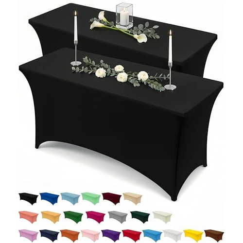 Offerta a tempo: Utopia Kitchen Tovaglia Estensibile [6 Piedi, 183 cm] Copritavolo in Poliestere e Spandex - Lavabile in Lavatrice e Resistente alle Pieghe per Eventi e Feste (Confezione da 2, Nero) - 18% da 24.49 € a 19.99 €