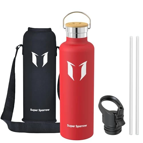 Super Sparrow Botella Agua Acero Inoxidable - Botella Agua Niños - 1L - Botella Termica Boca Estándar - Sin BPA , para Niños & Adultos, Deporte, Oficina, Yoga, Ciclismo