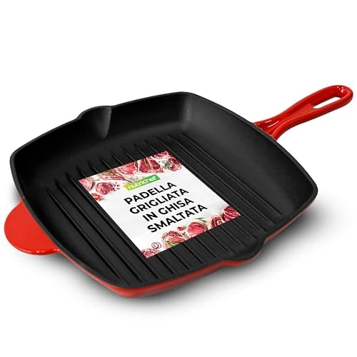 Offerta a tempo: NutriChef Bistecchiera Antiaderente in Ghisa Smaltata da 28 cm, Padella Quadrata con Beccuccio, Compatibile con Tutti i Piani Cottura, Segni di Grigliatura - 0.00% da 34.99 € a 34.99 €