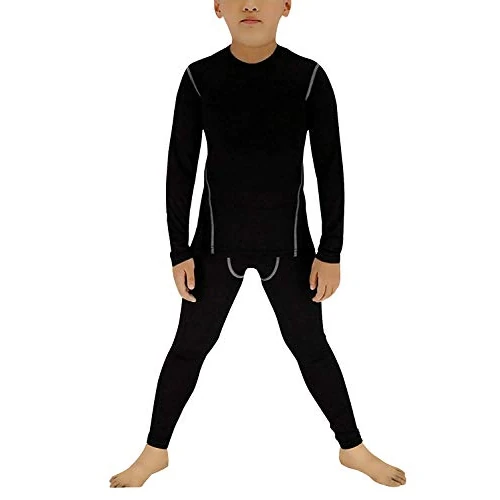 Children’s Thermal Underwear Set Ski Sport Boy and Girl Top Long-Sleeved Baselayer - Black - 14 Years