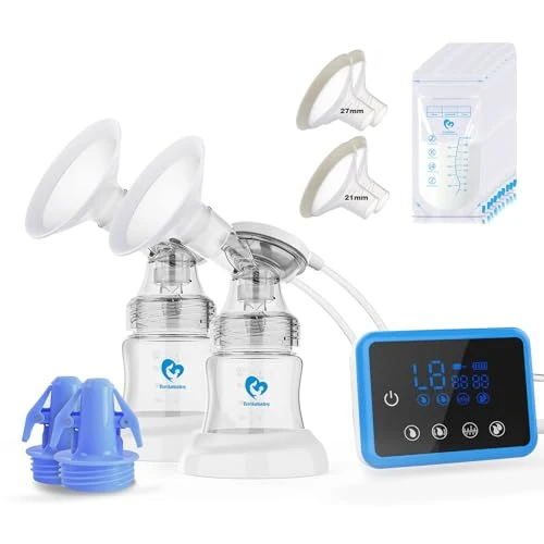 Bellababy - Extractor de leche portátil, inalámbrico, portátil, con pantalla LCD, recargable, manos libres, eléctrico, con 4 modos y 9 niveles, color azul, paquete de dos