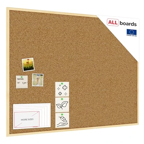 Offerta a tempo: ALLboards Lavagna in Sughero con Cornice in Legno 120x90cm, Bacheca Sughero per Puntine Spille Memoboard - 40% da 43.49 € a 26.09 €