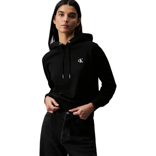 Calvin Klein Donna Felpa CK Embroidery con Cappuccio, Nero (CK Black), M