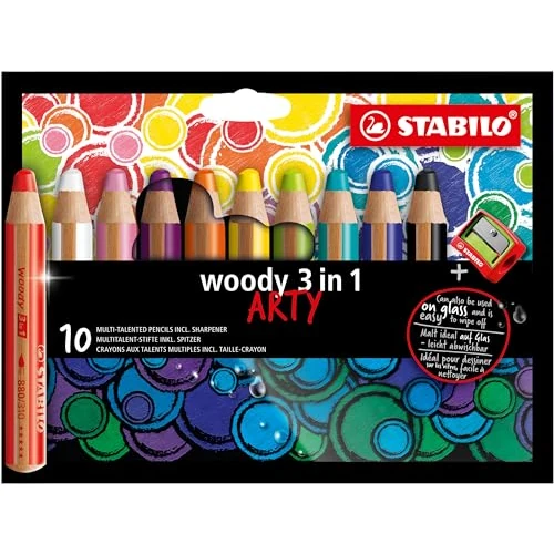 Offerta a tempo: STABILO woody 3 in 1 - Matita colorata Multi-Funzione - ARTY - Astuccio da 10 - con Temperino - Colori assortiti - 35% da 27.50 € a 17.87 €