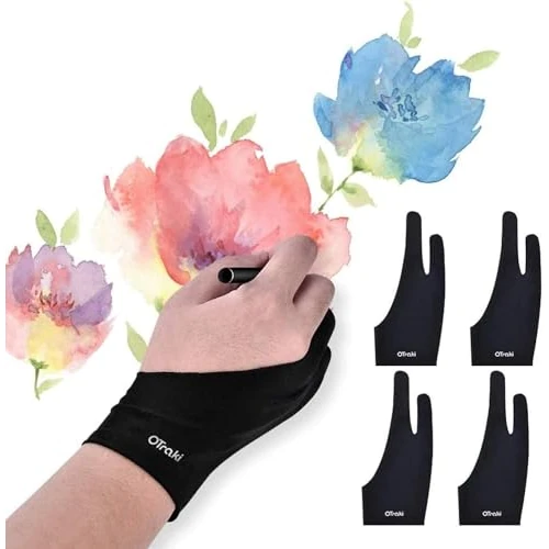 OTraki Drawing Glove, 4 Pack 9x21.5cm Zeichenhandschuh Elastisch Antifouling-Handschuh Artist Glove Zeichnen Künstler Handschuh für Grafiktablett Graphics Tablet Drawing Tablet Verfolgenbrett (L)