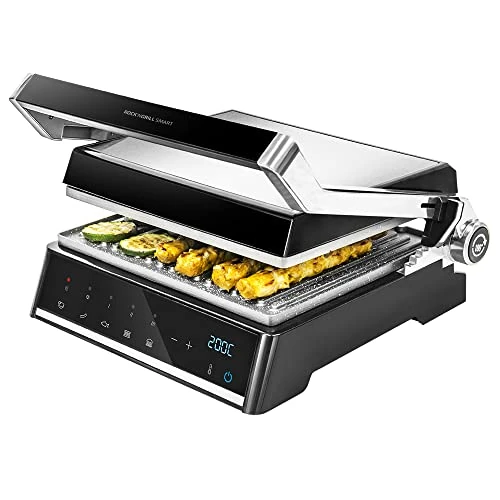 Cecotec Rock?nGrill Smart Electric Grill, 2000 W Power, Time and Temperature Adjustment System, 180° Opening, Removable Dishwasher-Safe Plates, Grease Tray