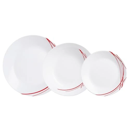 Tijdelijke aanbieding: Arcopal Domitille Rood Extra Sterk Opaal Glas Servies voor 6 Personen, 18 Stuks BPA Made in France van 45.54 EUR naar 45.54 EUR (korting 0%)