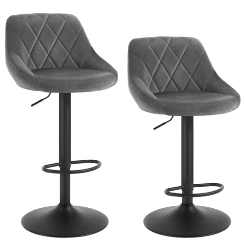 Offre limitée : WOLTU Tabouret de Bar Lot de 2, Chaise de Bar Haute Cuisine, Réglable en Hauteur, Siège pivotant à 360° Confortable, avec Dossier et Repose-Pieds, pour Cuisine, Salle à Manger, en Velours, Gris Foncé de 114.99 € à 89.99 € (22% de remise)