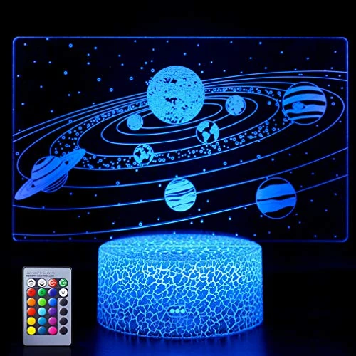 Hoofun Sonnensystem 3D Nachtlicht, 16 Farben Ändern Fernbedienung 3D Illusion Lampe Galaxie Geschenke für Kinder Jungs jahre Mädchen Geburtstags Geschenke Kinderzimmer