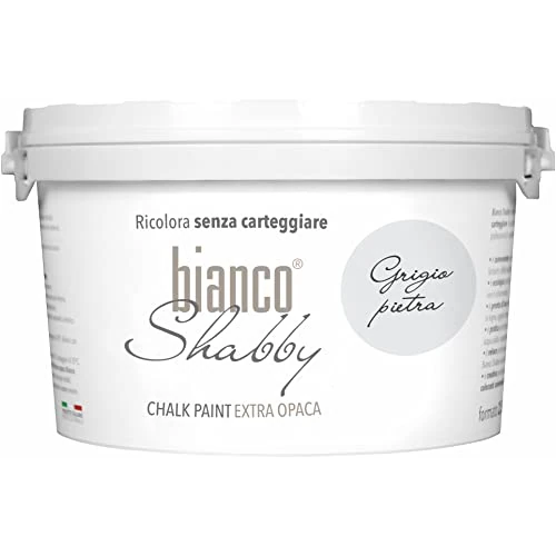 bianco Shabby® Grigio Pietra (Stone Grey) Water-Based Chalk Paint for All Surfaces – Extra Matt Finish (2.5 Litres)