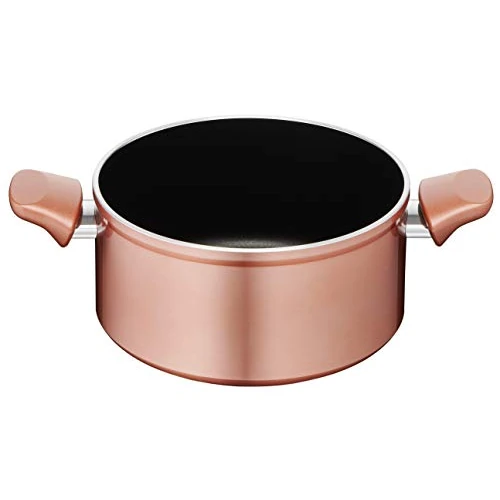 Lagostina Cacerola de cobre antiadherente de aluminio Ø 24 cm con exterior efecto cobre, olla gas y horno con Thermo-Signal, revestimiento Titanium Easy, dos asas de baquelita