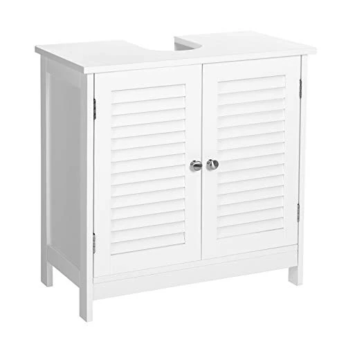 Offerta a tempo: VASAGLE Mobile Sottolavabo a Doppia Anta, 60 x 30 x 60 cm, Armadio da Bagno Autoportante con 2 Ante a Persiana, Ripiano Regolabile, Manici, Stile Scandinavo, Bianco Opaco BBC05WT - 39% da 64.99 € a 39.94 €